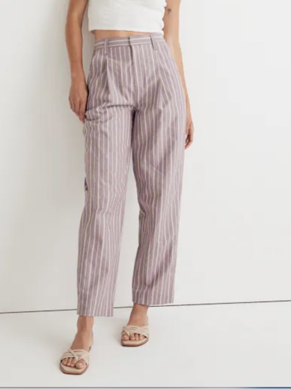 Madewell Pleated Tapered-Leg Pants in Signature Poplin antique purple stripe 12
